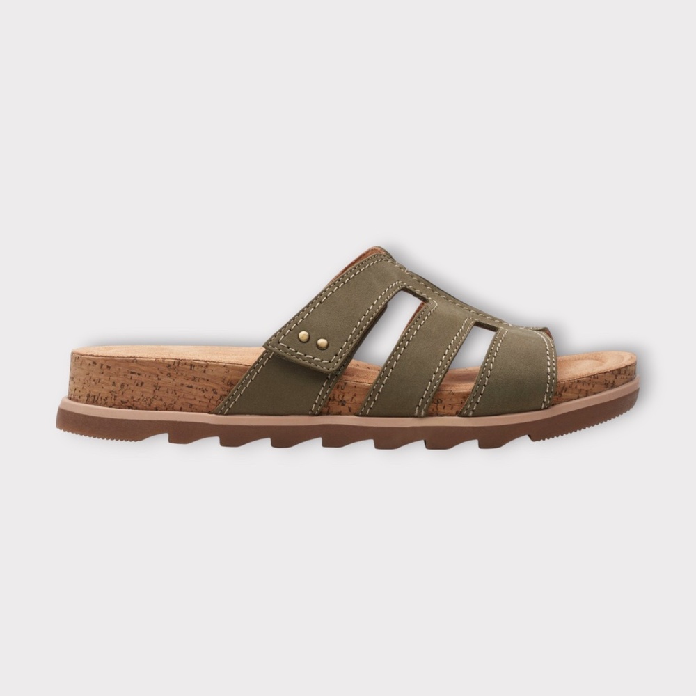 Clarks Womens Yacht Coral Slide Sandals. Olive Nubuck, 26171762